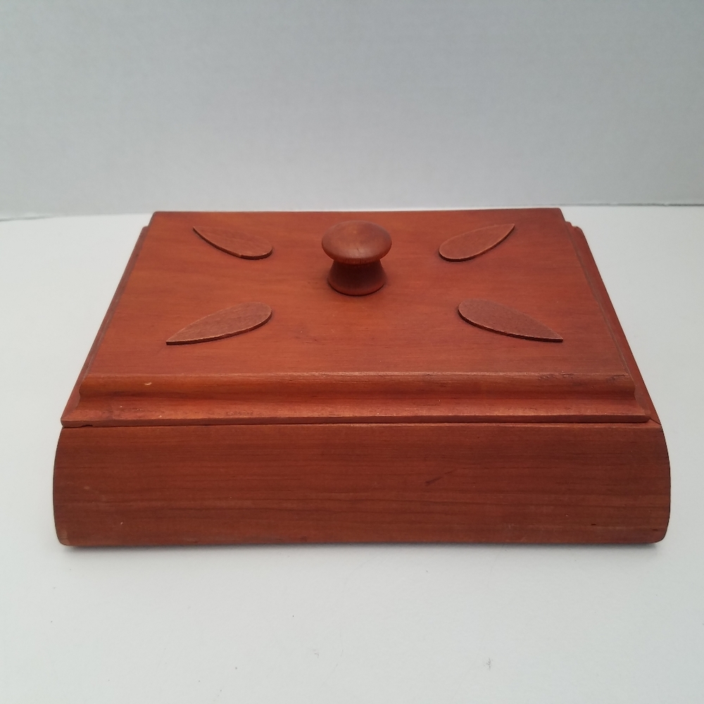 Vintage Hand Carved Wooden Box Velvet Interior Trinket Smoke Box MCM
